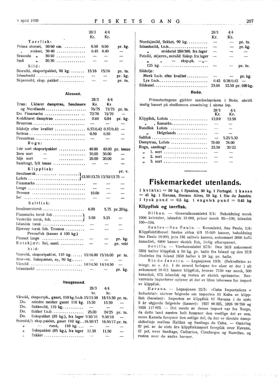 .... Koldklaret damptran....... Bruntran.... 28/3 4/4 Kr. 76/75 Kr. 73/75 pr. tn. 72/70 0.~4 72/70 0.84 pr. Sildolje eter kvalitet... 0.37/0.42 0.37/0.42 Seltran.,........................... 0.50 0.