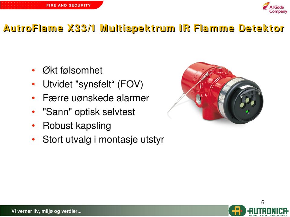 (FOV) Færre uønskede alarmer "Sann" optisk