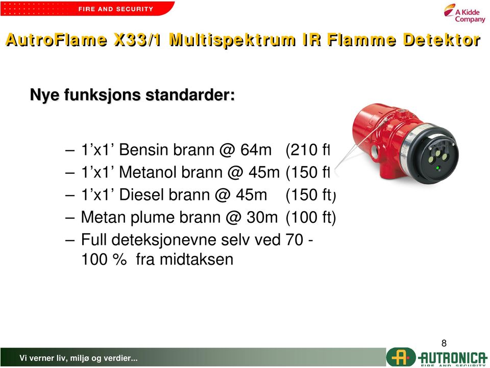 45m (150 ft) 1 x1 Diesel brann @ 45m (150 ft) Metan plume brann @