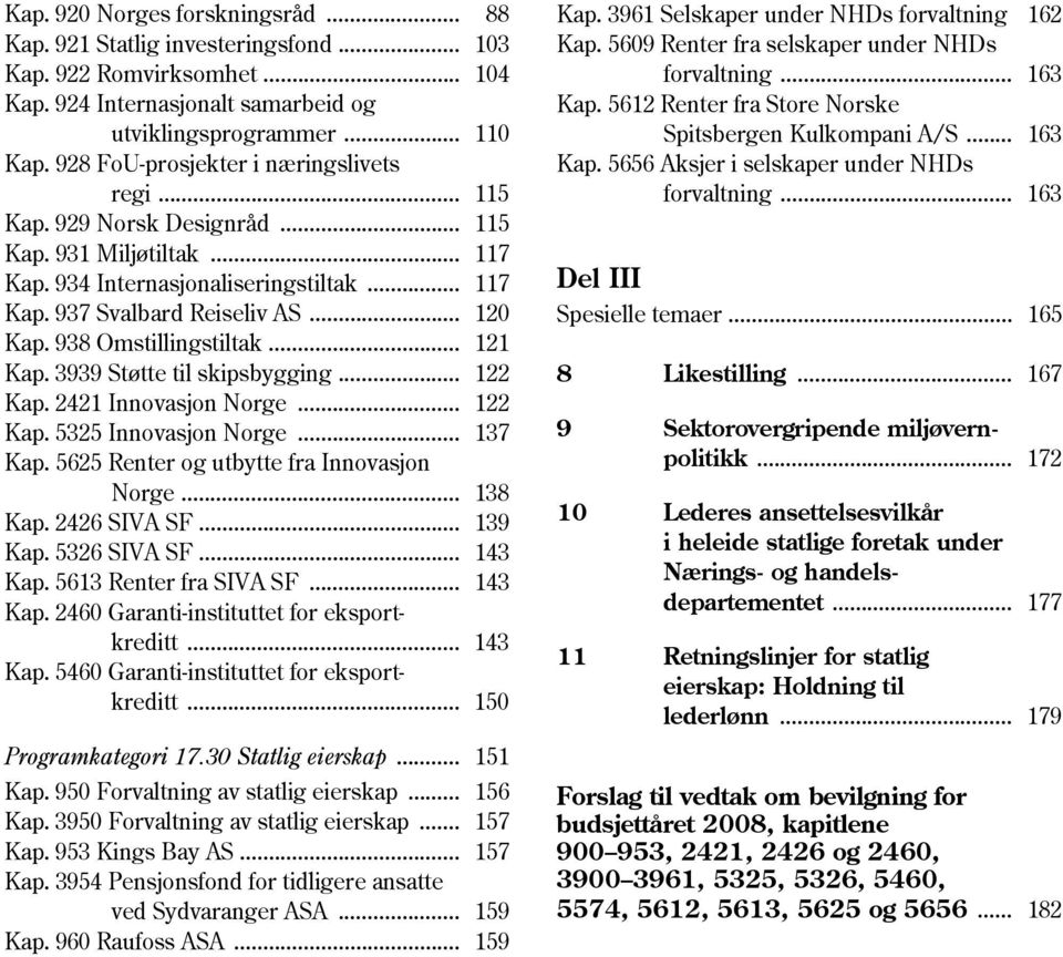 938 Omstillingstiltak... 121 Kap. 3939 Støtte til skipsbygging... 122 Kap. 2421 Innovasjon Norge... 122 Kap. 5325 Innovasjon Norge... 137 Kap. 5625 Renter og utbytte fra Innovasjon Norge... 138 Kap.