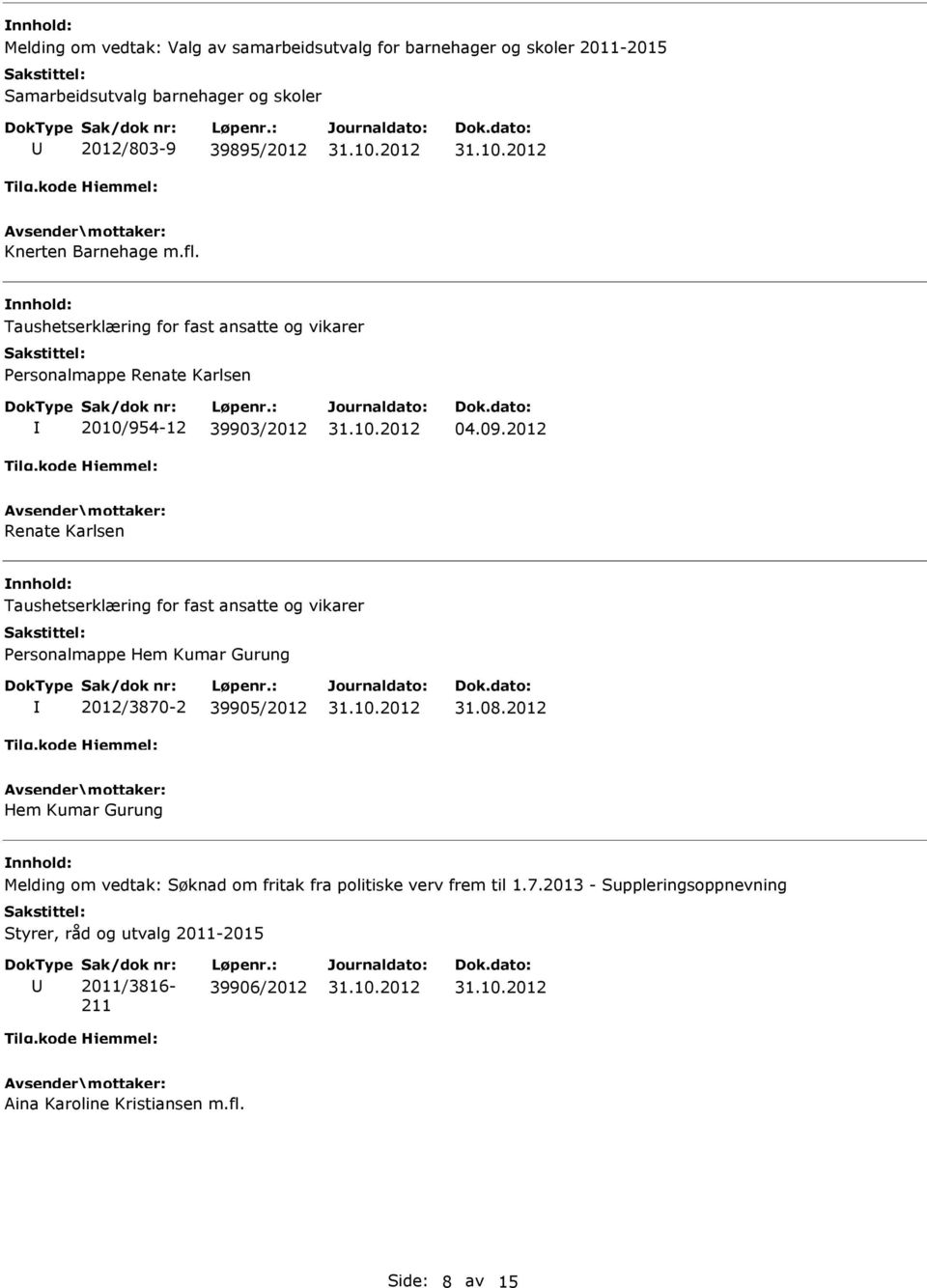 2012 Renate Karlsen Personalmappe Hem Kumar Gurung 2012/3870-2 39905/2012 31.08.