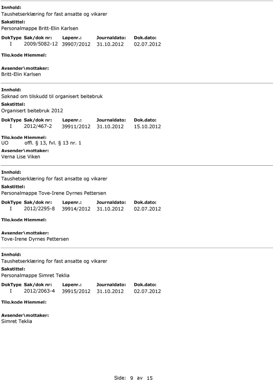 2012 Britt-Elin Karlsen Søknad om tilskudd til organisert beitebruk Organisert beitebruk 2012 O