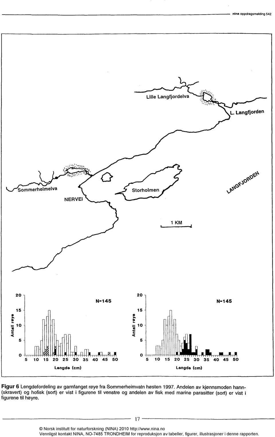 Lengdefordeling av garnfanget røye fra Sommerheimvatn høsten 1997.