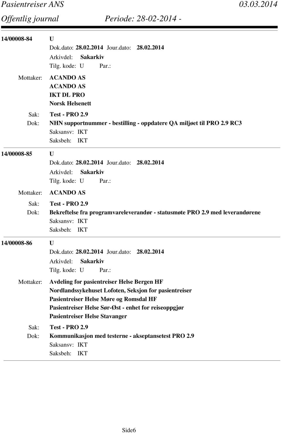 9 med leverandørene 14/00008-86 U Avdeling for pasientreiser Helse Bergen HF Nordlandssykehuset Lofoten, Seksjon for pasientreiser