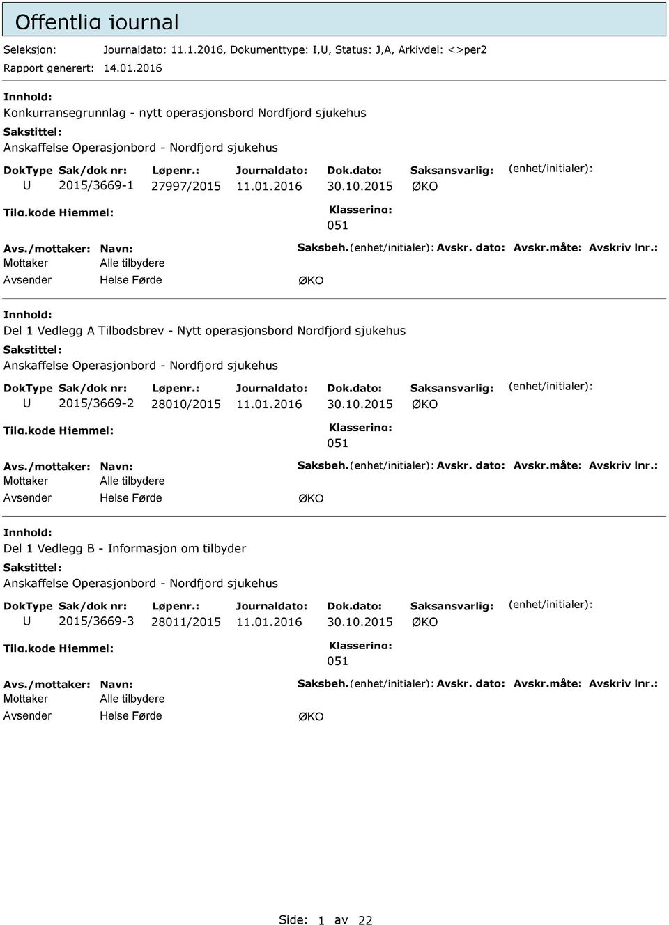 2016 Konkurransegrunnlag - nytt operasjonsbord Nordfjord sjukehus Anskaffelse Operasjonbord - Nordfjord sjukehus 2015/3669-1 27997/2015 30.10.