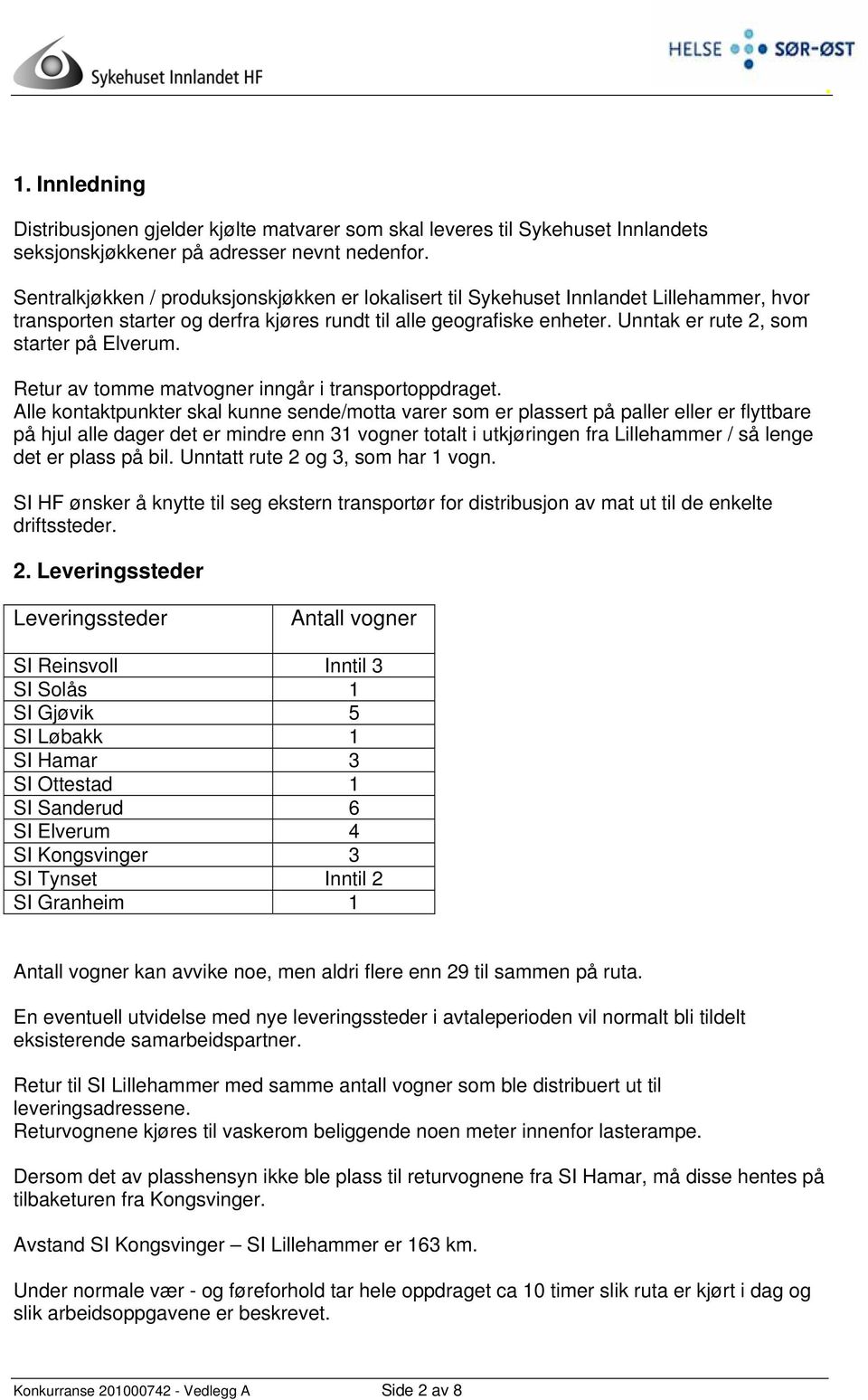 Unntak er rute 2, som starter på Elverum. Retur av tomme matvogner inngår i transportoppdraget.