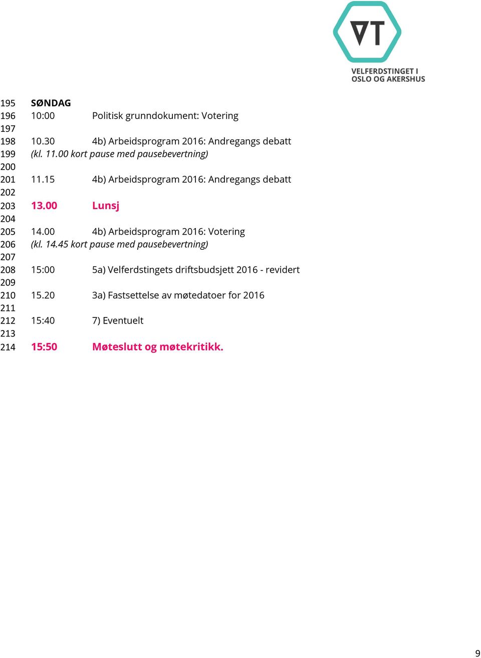 15 4b) Arbeidsprogram 2016: Andregangs debatt 13.00 Lunsj 14.