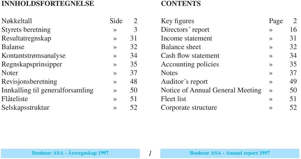 CONTENTS Key figures Page 2 Directors report» 16 Income statement» 31 Balance sheet» 32 Cash flow statement» 34 Accounting