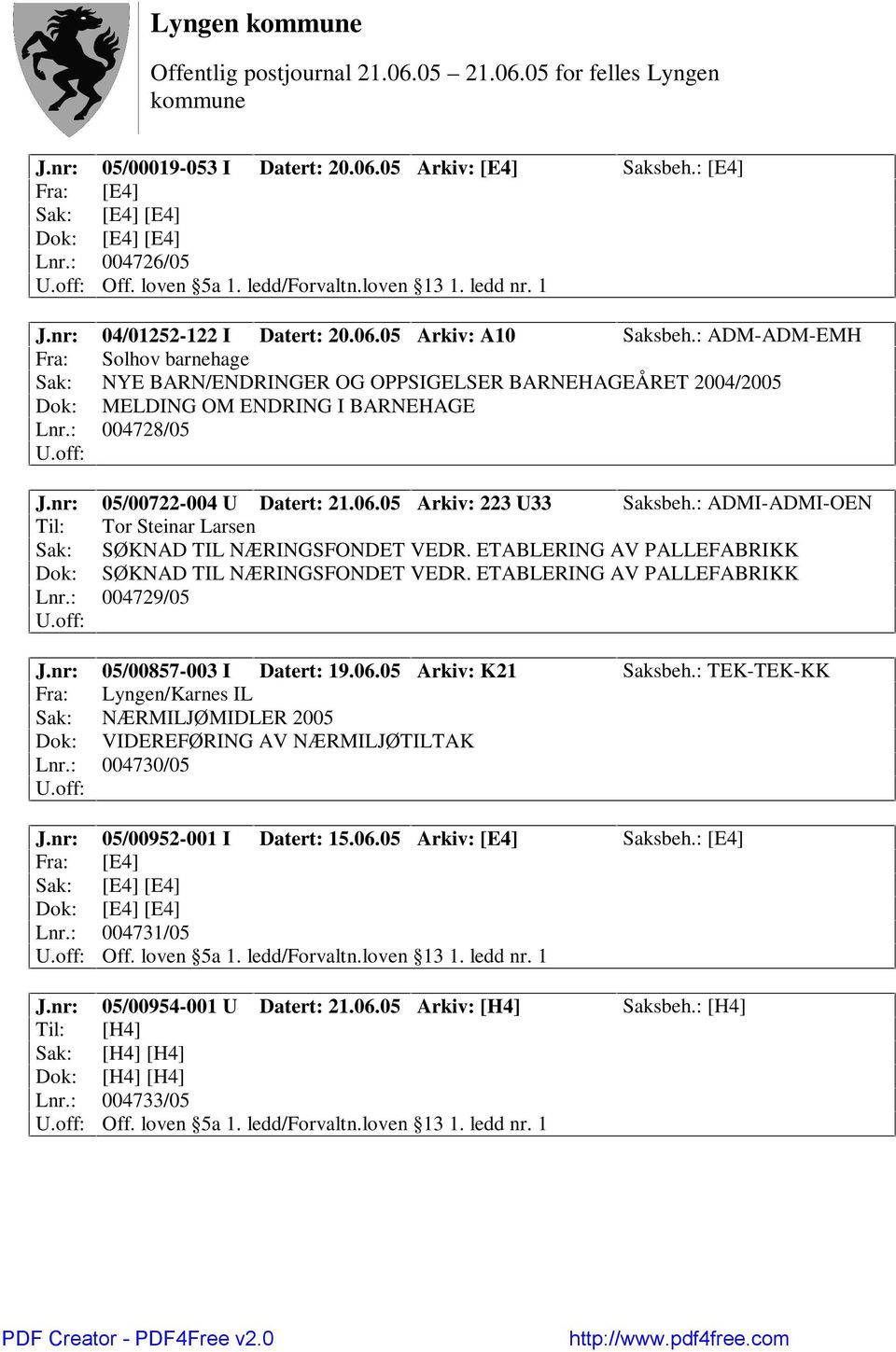 : 004728/05 J.nr: 05/00722-004 U Datert: 21.06.05 Arkiv: 223 U33 Saksbeh.: ADMI-ADMI-OEN Til: Tor Steinar Larsen Sak: SØKNAD TIL NÆRINGSFONDET VEDR.