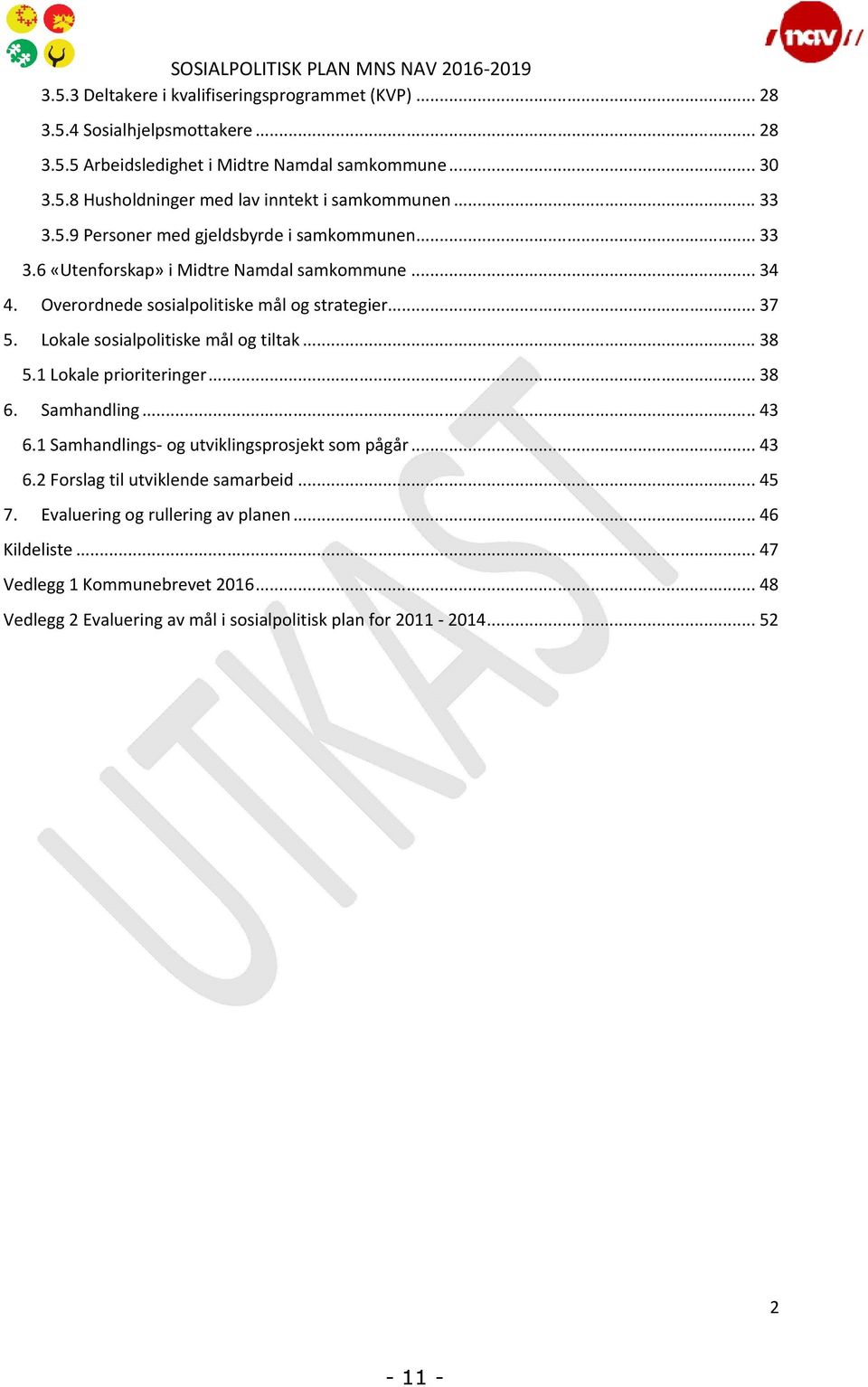 Lokale sosialpolitiske mål og tiltak... 38 5.1 Lokale prioriteringer... 38 6. Samhandling... 43 6.1 Samhandlings- og utviklingsprosjekt som pågår... 43 6.2 Forslag til utviklende samarbeid.