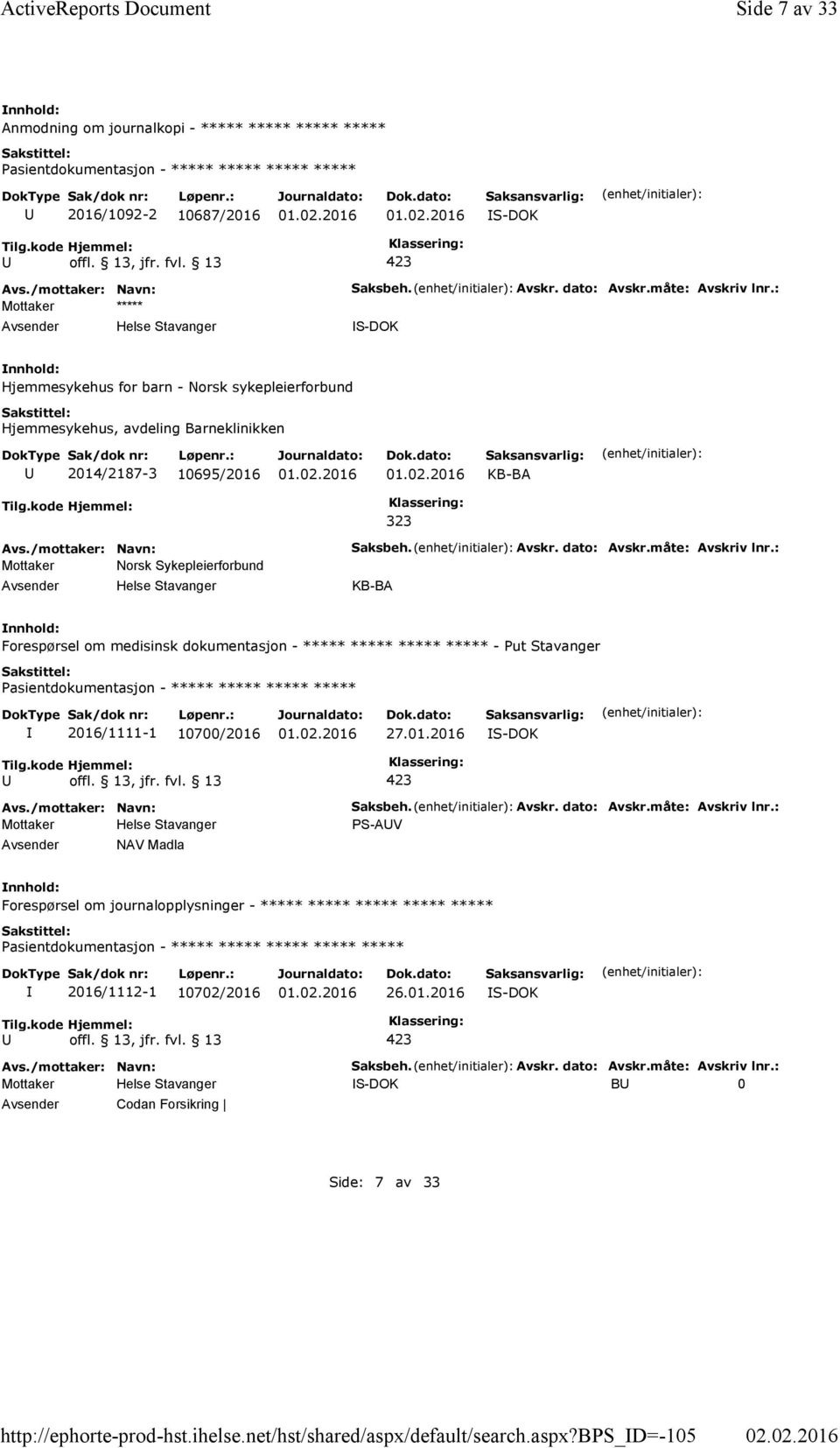 : S-DOK Hjemmesykehus for barn - Norsk sykepleierforbund Hjemmesykehus, avdeling Barneklinikken 2014/2187-3 10695/2016 KB-BA 323 Mottaker Norsk Sykepleierforbund Helse Stavanger Saksbeh.