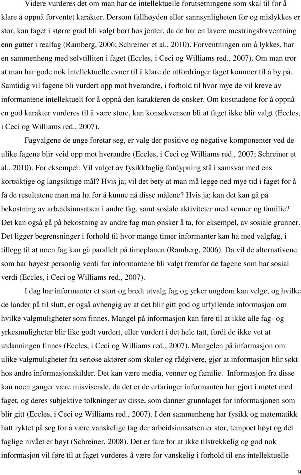 Schreiner et al., 2010). Forventningen om å lykkes, har en sammenheng med selvtilliten i faget (Eccles, i Ceci og Williams red., 2007).