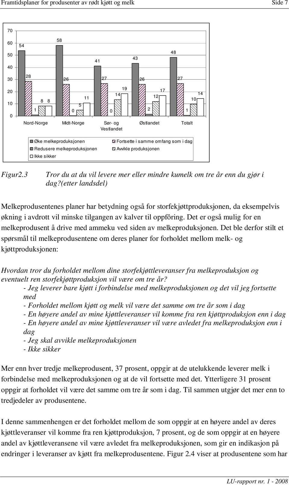 (etter landsdel) Melkeprodusentenes planer har betydning også for storfekjøttproduksjonen, da eksempelvis økning i avdrott vil minske tilgangen av kalver til oppfôring.