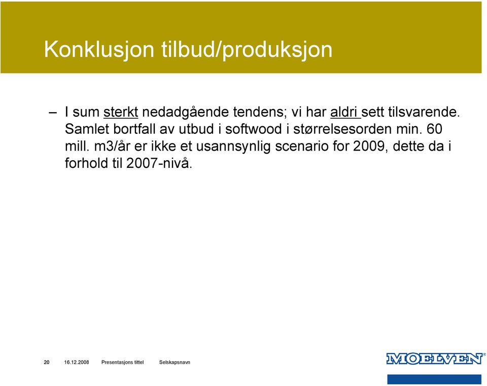 Samlet bortfall av utbud i softwood i størrelsesorden min. 60 mill.