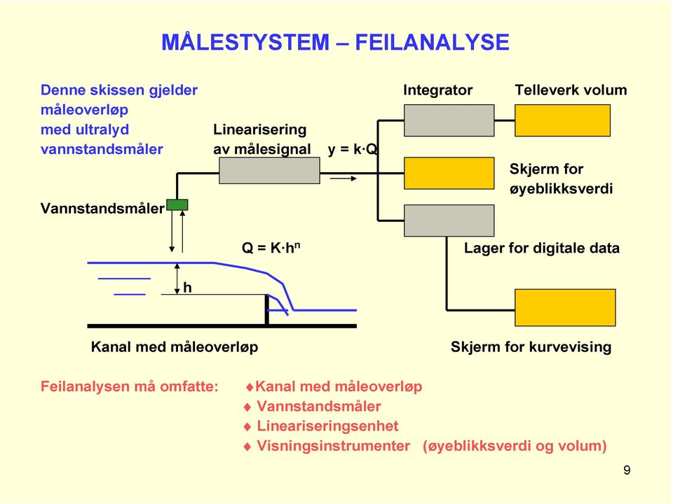 øyeblikksverdi Lager for digitale data h Kanal med måleoverløp Skjerm for kurvevising Feilanalysen