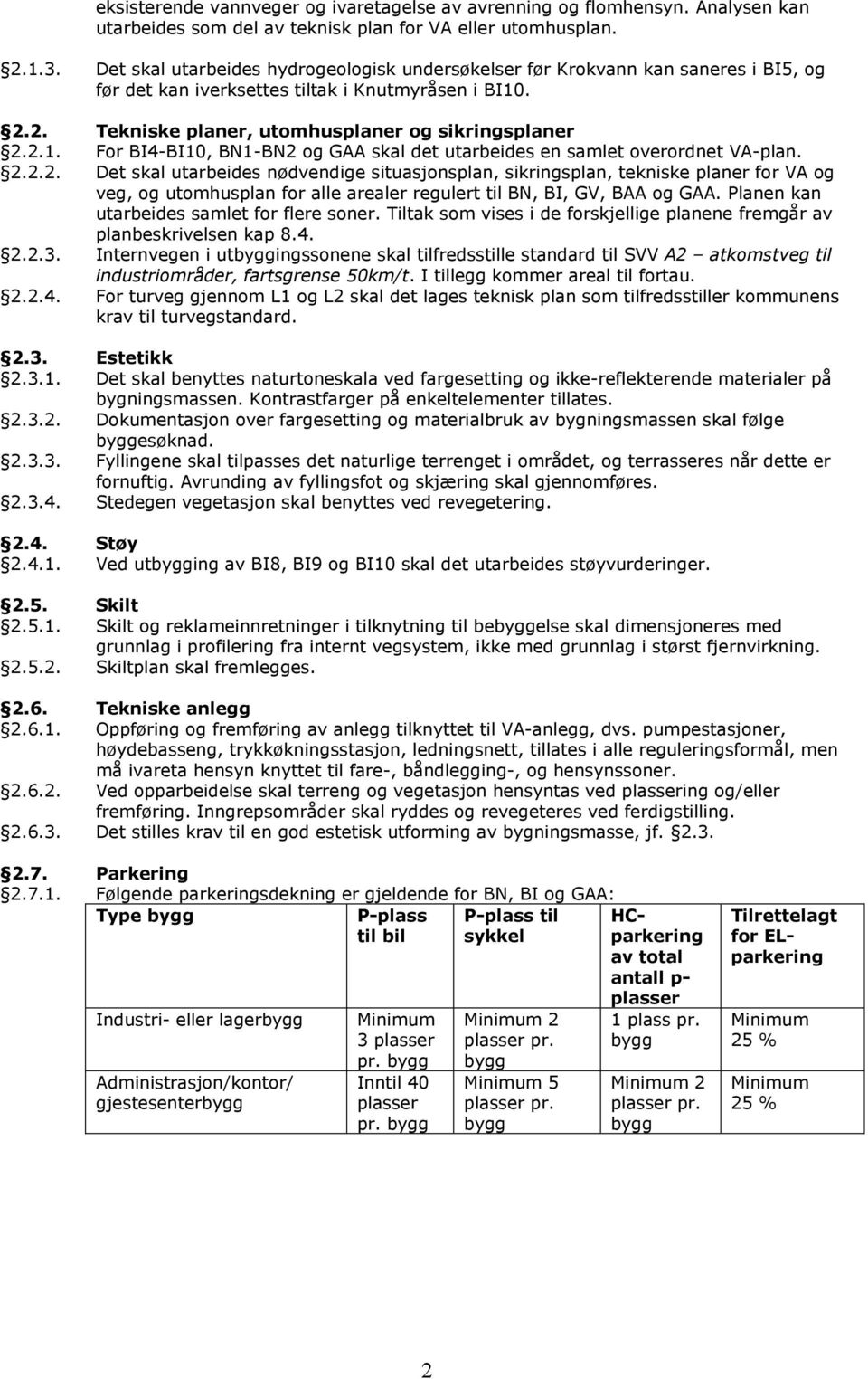 . 2.2. Tekniske planer, utomhusplaner og sikringsplaner 2.2.1. For BI4-BI10, BN1-BN2 og GAA skal det utarbeides en samlet overordnet VA-plan. 2.2.2. Det skal utarbeides nødvendige situasjonsplan, sikringsplan, tekniske planer for VA og veg, og utomhusplan for alle arealer regulert til BN, BI, GV, BAA og GAA.