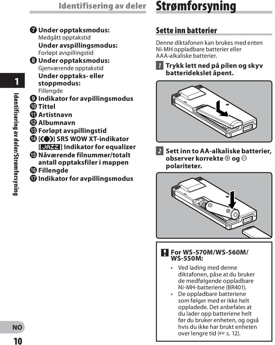 Artistnavn @ Albumnavn # Forløpt avspillingstid $ [#] SRS WOW XT-indikator ["] Indikator for equalizer % Nåværende filnummer/totalt antall opptaksfiler i mappen ^ Fillengde & Indikator for