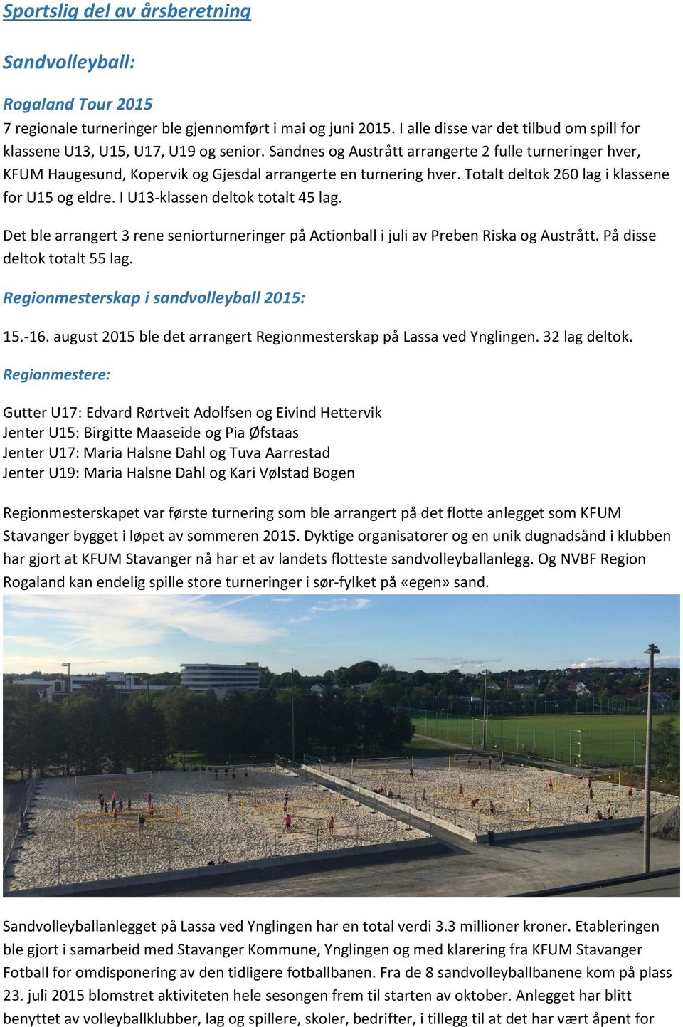 Sandnes og Austrått arrangerte 2 fulle turneringer hver, KFUM Haugesund, Kopervik og Gjesdal arrangerte en turnering hver. Totalt deltok 260 lag i klassene for U15 og eldre.