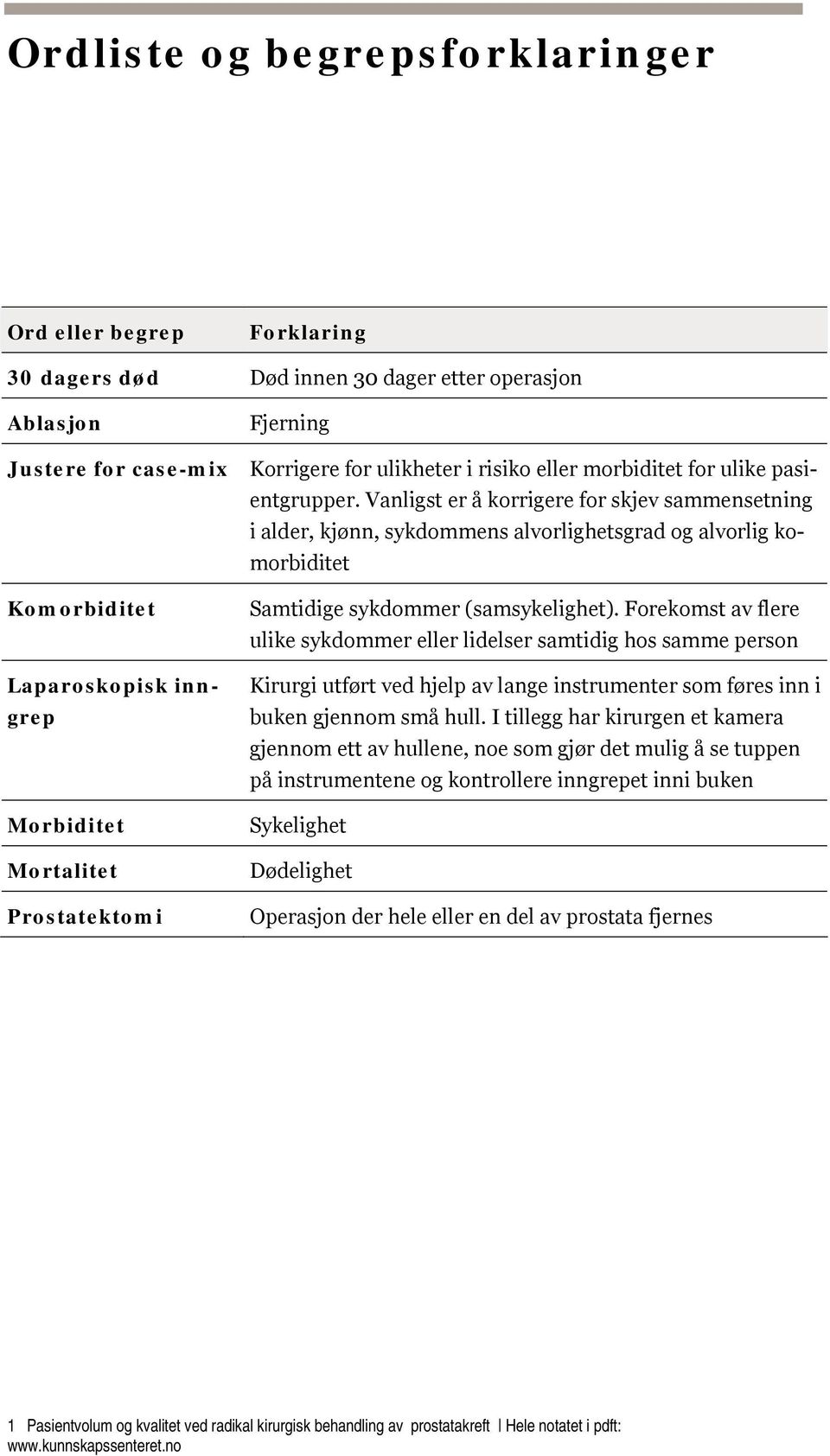 Vanligst er å korrigere for skjev sammensetning i alder, kjønn, sykdommens alvorlighetsgrad og alvorlig komorbiditet Komorbiditet Laparoskopisk inngrep Morbiditet Mortalitet Prostatektomi Samtidige