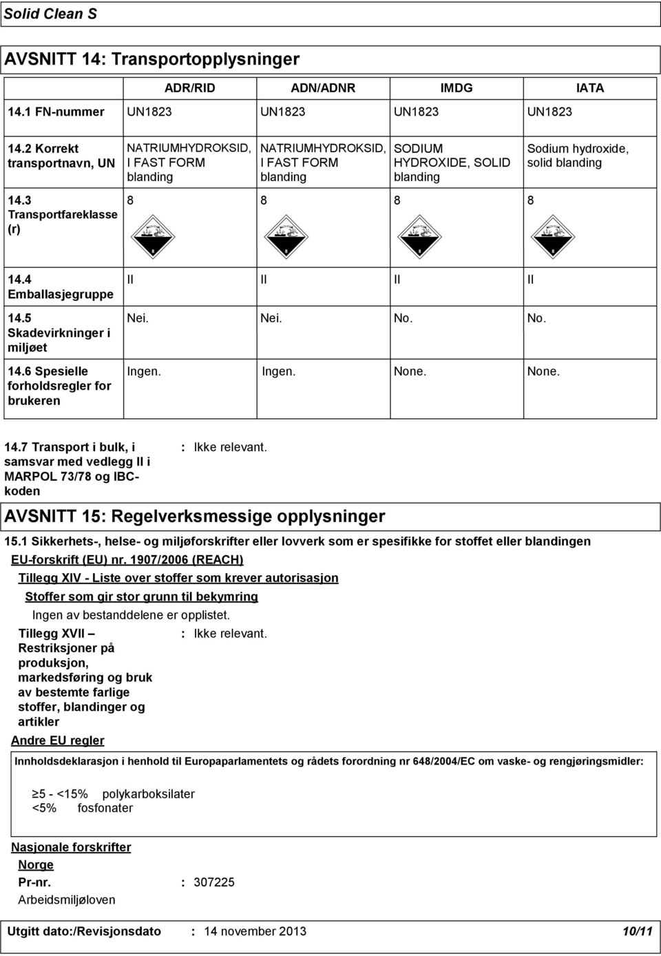 4 Emballasjegruppe II II II II 14.