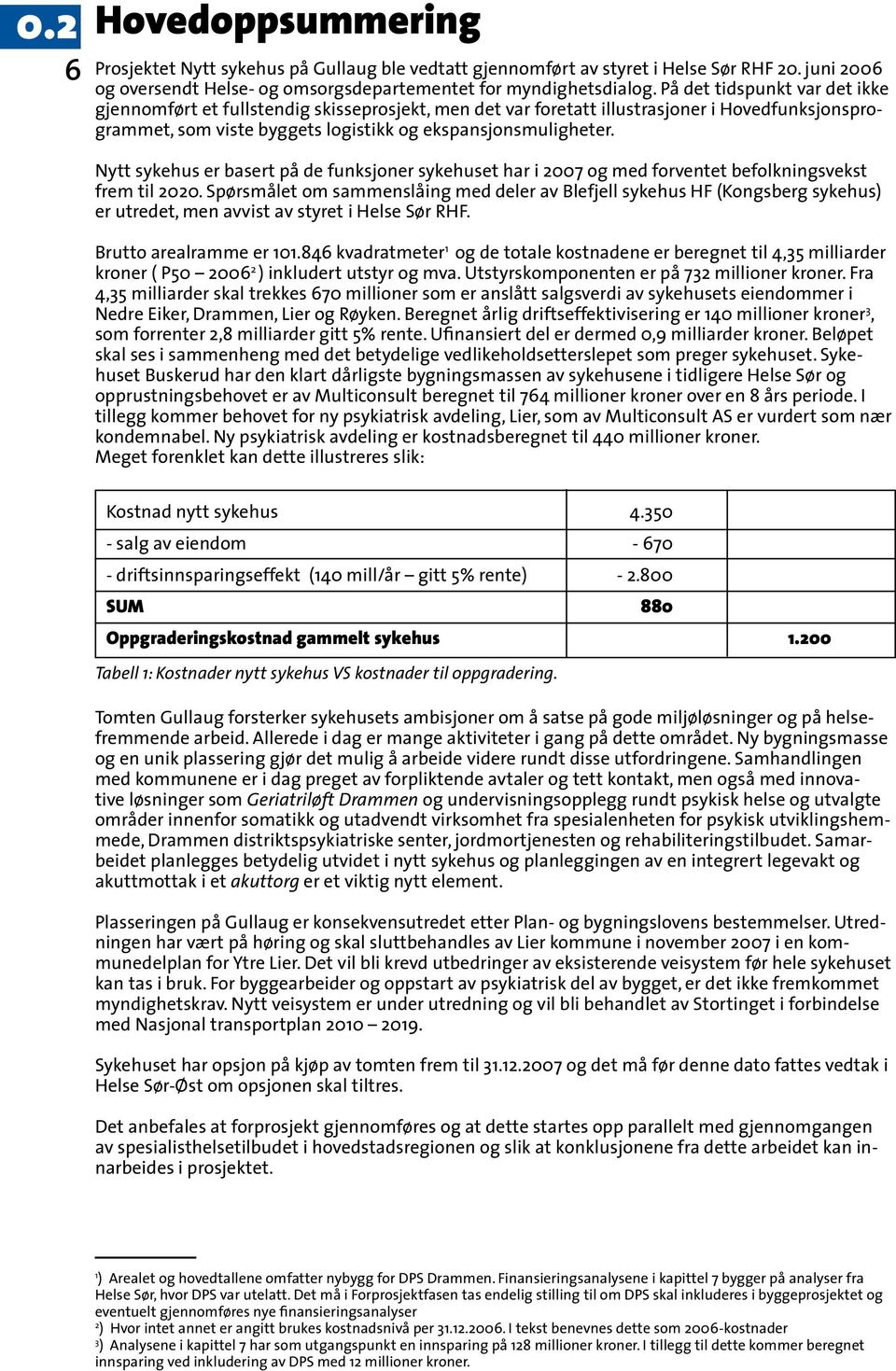 Nytt sykehus er basert på de funksjoner sykehuset har i 2007 og med forventet befolkningsvekst frem til 2020.