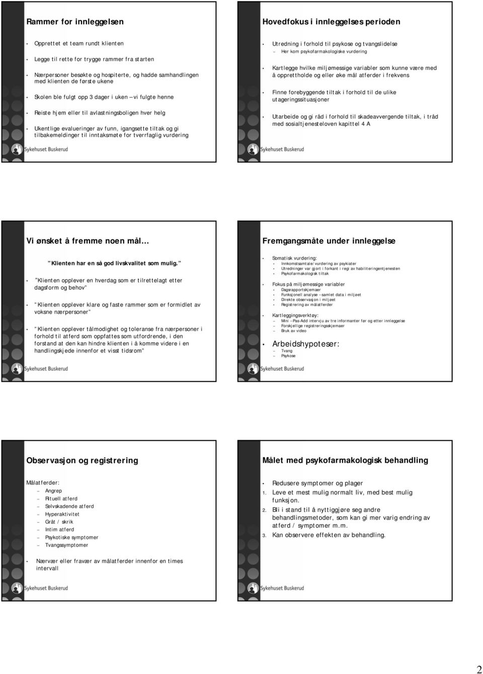 tilbakemeldinger til inntaksmøte for tverrfaglig vurdering Utredning i forhold til psykose og tvangslidelse Her kom psykofarmakologiske vurdering Kartlegge hvilke miljømessige variabler som kunne