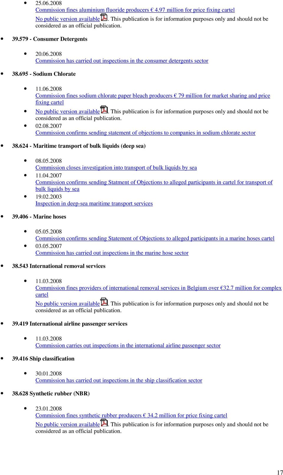 2008 Cmmissin has carried ut inspectins in the cnsumer detergents sectr 38.695 - Sdium Chlrate 11.06.