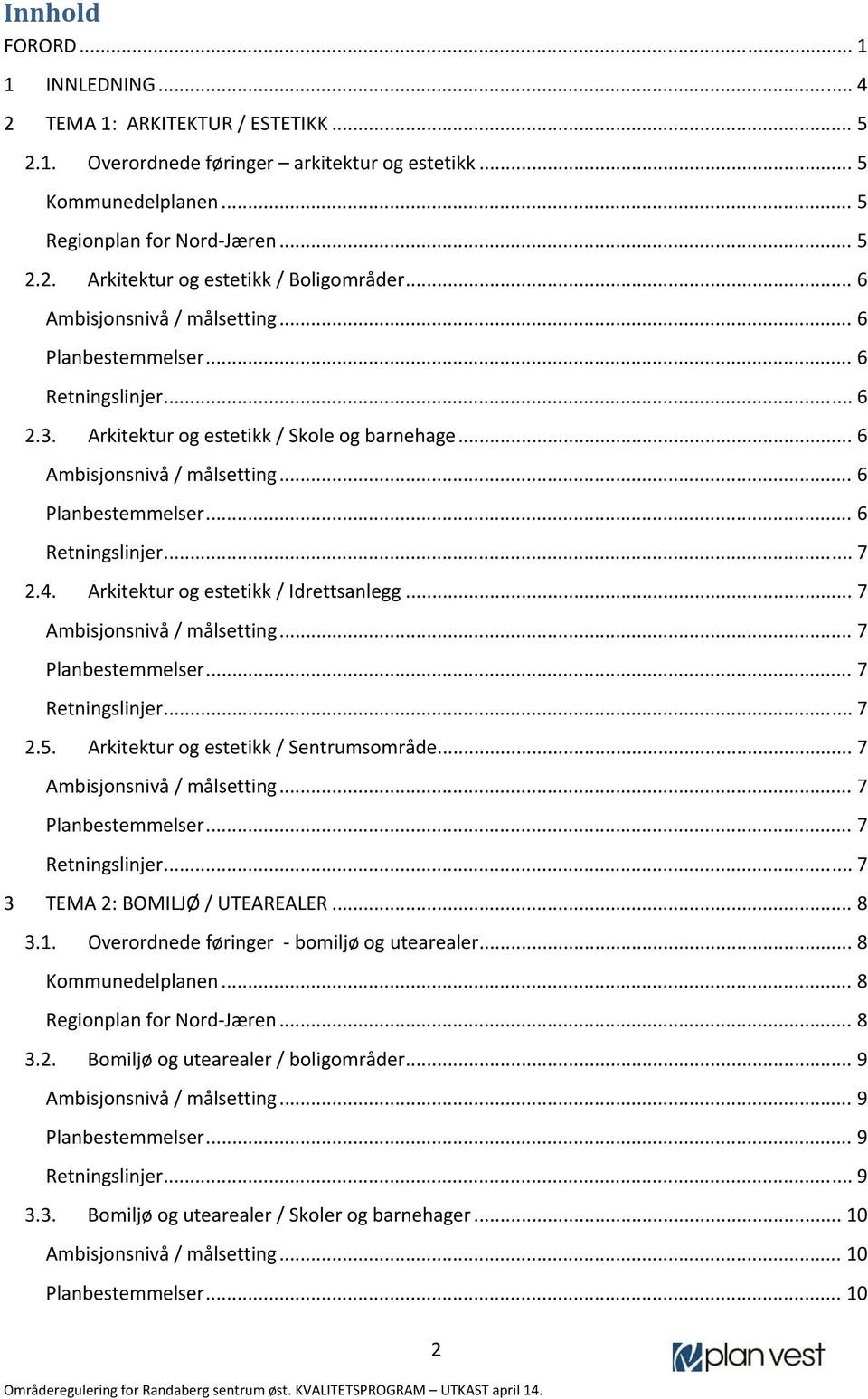 Arkitektur og estetikk / Idrettsanlegg... 7... 7... 7... 7 2.5. Arkitektur og estetikk / Sentrumsområde... 7... 7... 7... 7 3 TEMA 2: BOMILJØ / UTEAREALER... 8 3.1.