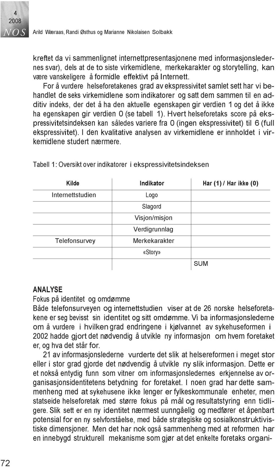 For å vurdere helseforetakenes grad av ekspressivitet samlet sett har vi behandlet de seks virkemidlene som indikatorer og satt dem sammen til en additiv indeks, der det å ha den aktuelle egenskapen