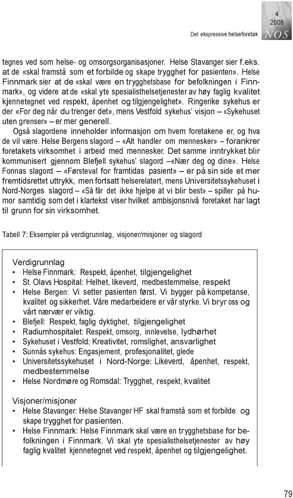 tilgjengelighet». Ringerike sykehus er der «For deg når du trenger det», mens Vestfold sykehus visjon «Sykehuset uten grenser» er mer generell.