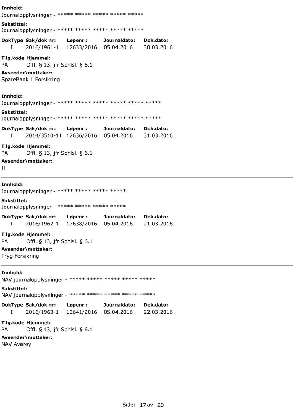 12636/2016 f Journalopplysninger - Journalopplysninger - 2016/1962-1 12638/2016 21.03.