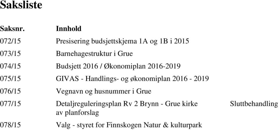 074/15 Budsjett 2016 / Økonomiplan 2016-2019 075/15 GIVAS - Handlings- og økonomiplan