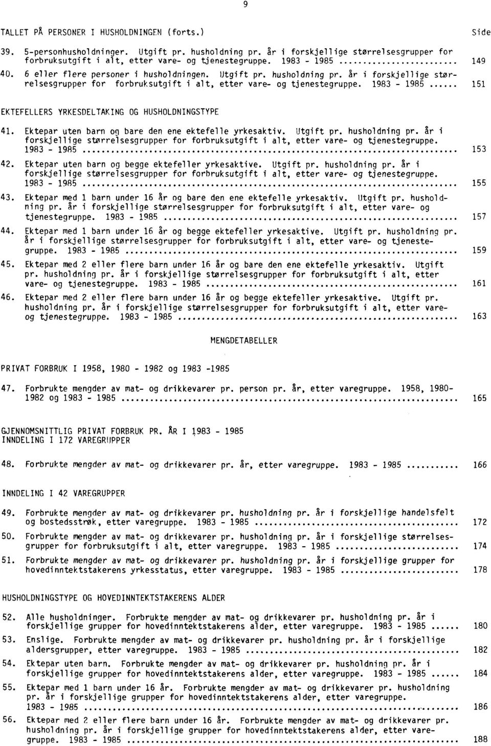 1983-1985 151 EKTEFELLERS YRKESDELTAKING OG HUSHOLDNINGSTYPE 41. Ektepar uten barn og bare den ene ektefelle yrkesaktiv. Utgift pr. husholdning pr.