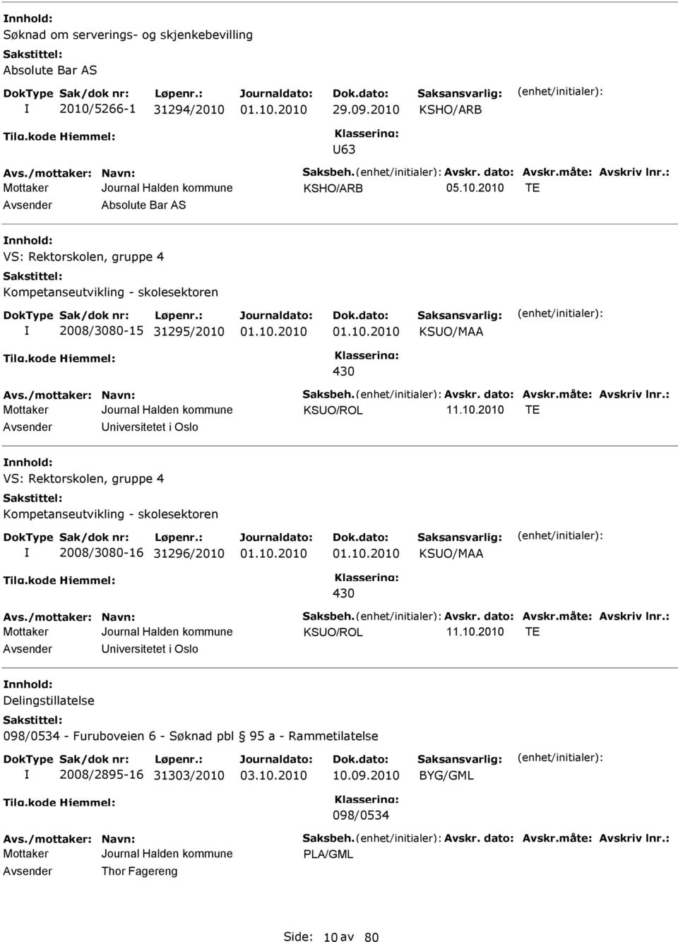måte: Avskriv lnr.: KUO/ROL 11.10.2010 TE Avsender Universitetet i Oslo nnhold: V: Rektorskolen, gruppe 4 Kompetanseutvikling - skolesektoren 2008/3080-16 31296/2010 KUO/MAA 430 Avs.