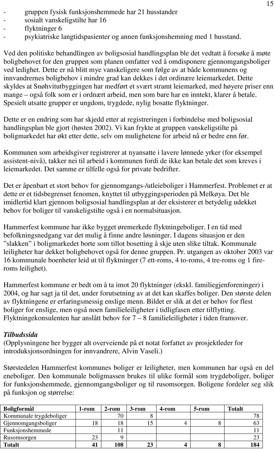 Dette er nå blitt mye vanskeligere som følge av at både kommunens og innvandrernes boligbehov i mindre grad kan dekkes i det ordinære leiemarkedet.