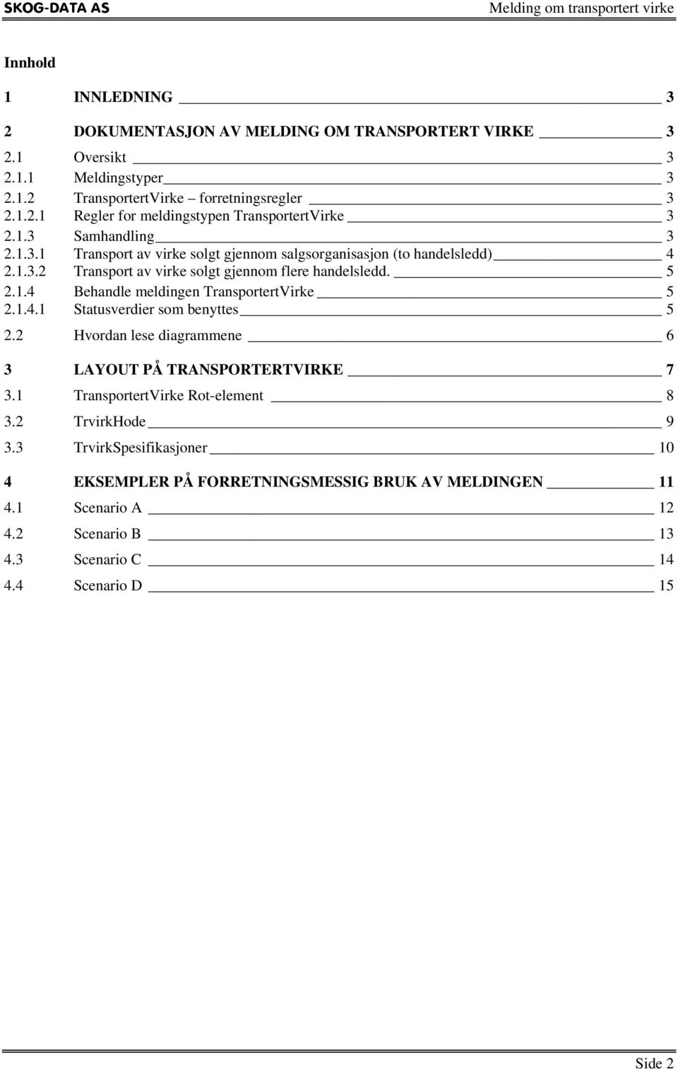 1.4.1 Statusverdier som benyttes 5 2.2 Hvordan lese diagrammene 6 3 LAYOUT PÅ TRANSPORTERTVIRKE 7 3.1 TransportertVirke Rot-element 8 3.2 TrvirkHode 9 3.