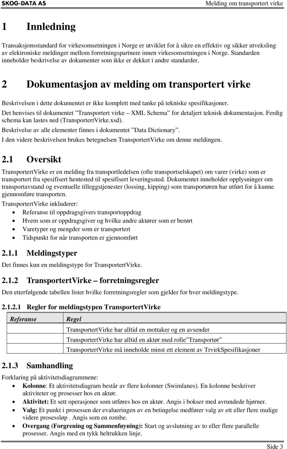 2 Dokumentasjon av melding om transportert virke Beskrivelsen i dette dokumentet er ikke komplett med tanke på tekniske spesifikasjoner.