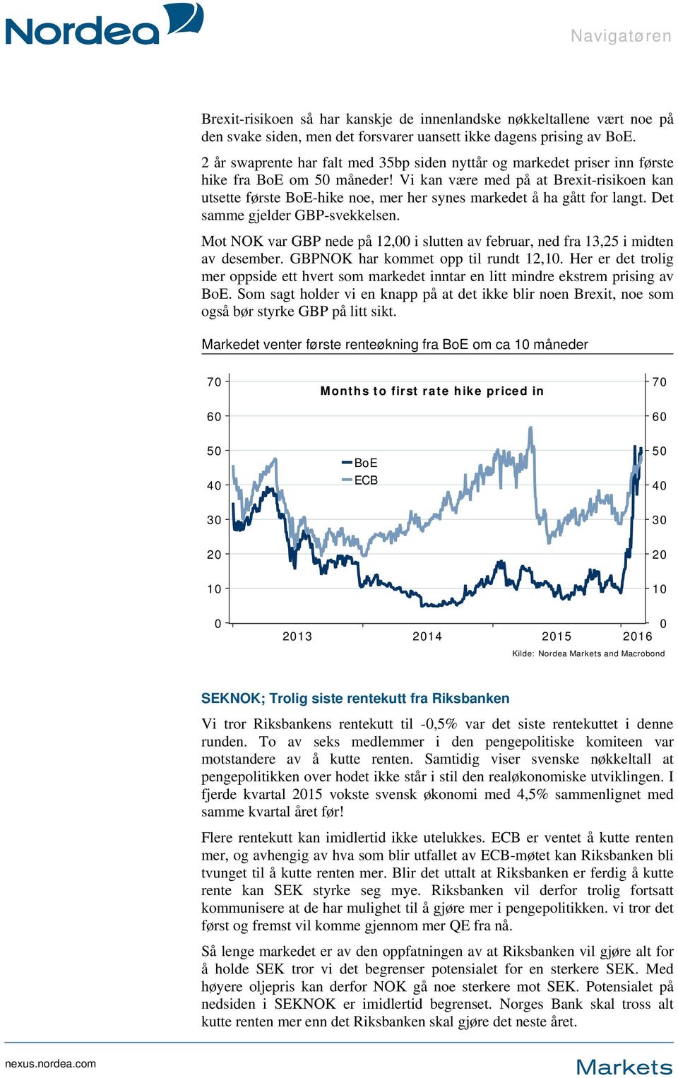 Vi kan være med på at Brexit-risikoen kan utsette første BoE-hike noe, mer her synes markedet å ha gått for langt. Det samme gjelder GBP-svekkelsen.