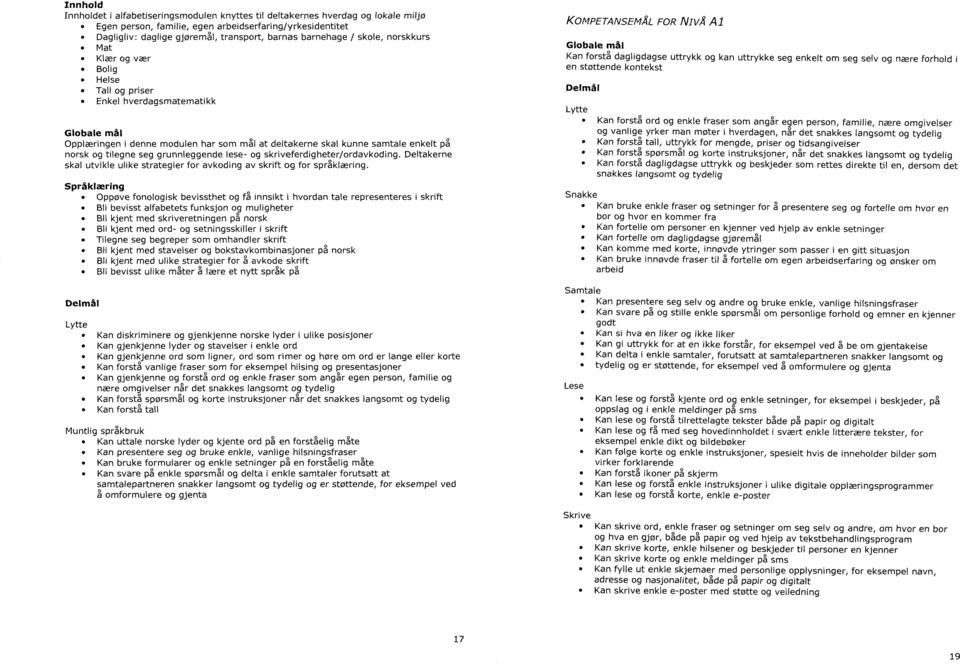 og tilegne seg grunnleggende lese- og skriveferdigheter/ordavkoding. Deltakerne skal utvikle ulike strategier for avkoding av skrift og for språklæring.