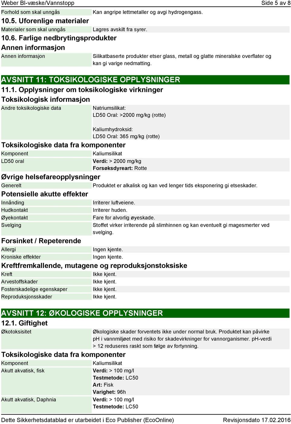 : TOKSIKOLOGISKE OPPLYSNINGER 11