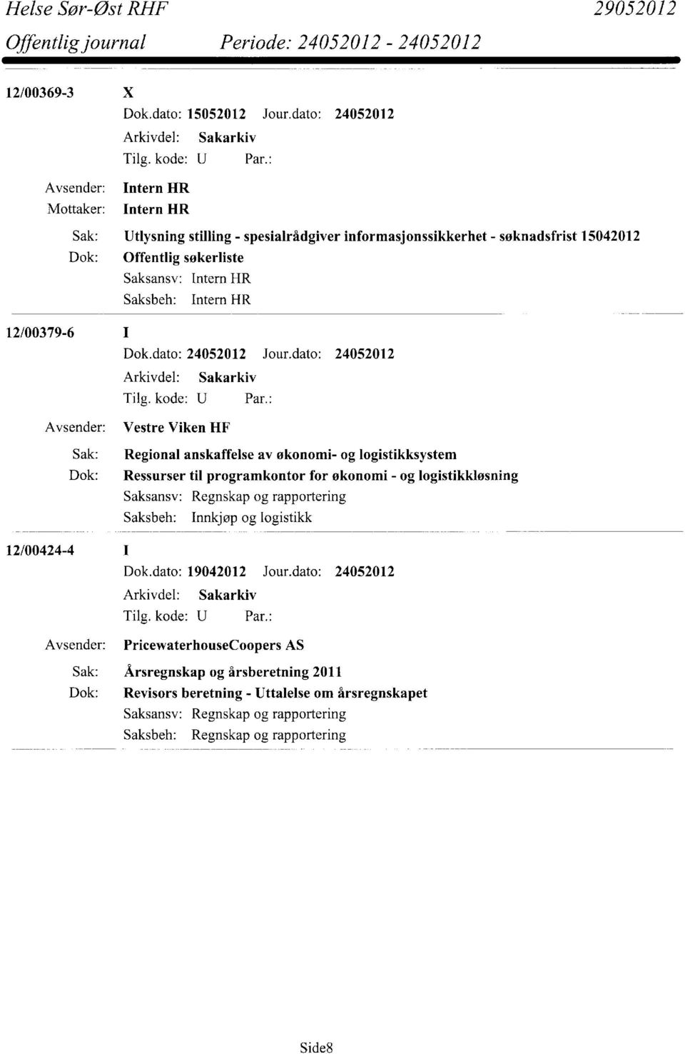 HR 12/00379-6 Vestre Viken HF Sak: Regional anskaffelse av økonomi- og logistikksystem Dok: Ressurser til programkontor for økonomi - og logistikkløsning Regnskap og