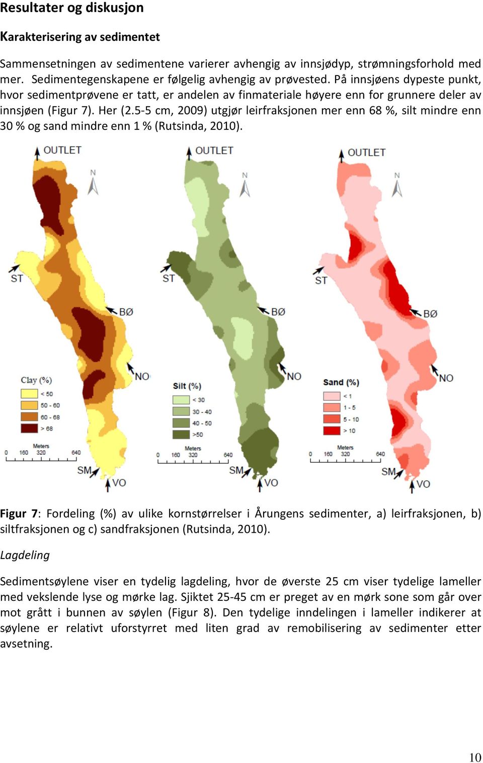 5-5 cm, 2009) utgjør leirfraksjonen mer enn 68 %, silt mindre enn 30 % og sand mindre enn 1 % (Rutsinda, 2010).