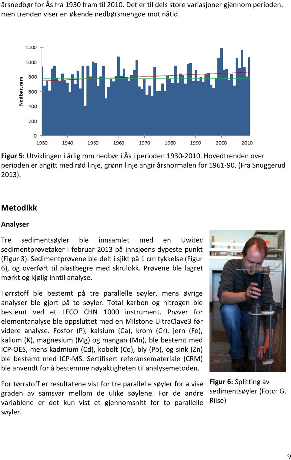 Metodikk Analyser Tre sedimentsøyler ble innsamlet med en Uwitec sedimentprøvetaker i februar 2013 på innsjøens dypeste punkt (Figur 3).