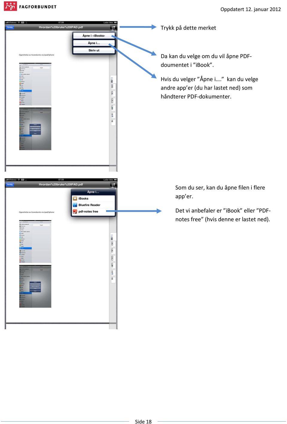 kan du velge andre app er (du har lastet ned) som håndterer PDF-dokumenter.