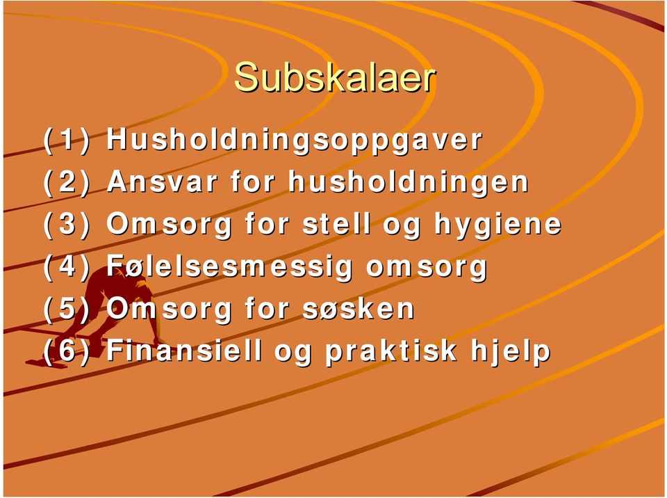 hygiene (4) Følelsesmessig F omsorg (5) Omsorg