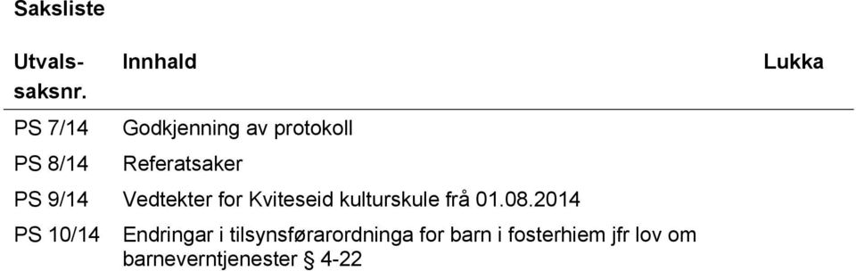 PS 9/14 Vedtekter for Kviteseid kulturskule frå 01.08.
