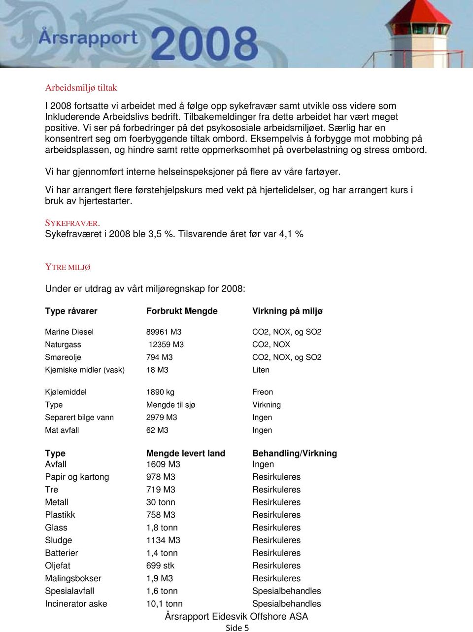 Eksempelvis å forbygge mot mobbing på arbeidsplassen, og hindre samt rette oppmerksomhet på overbelastning og stress ombord. Vi har gjennomført interne helseinspeksjoner på flere av våre fartøyer.