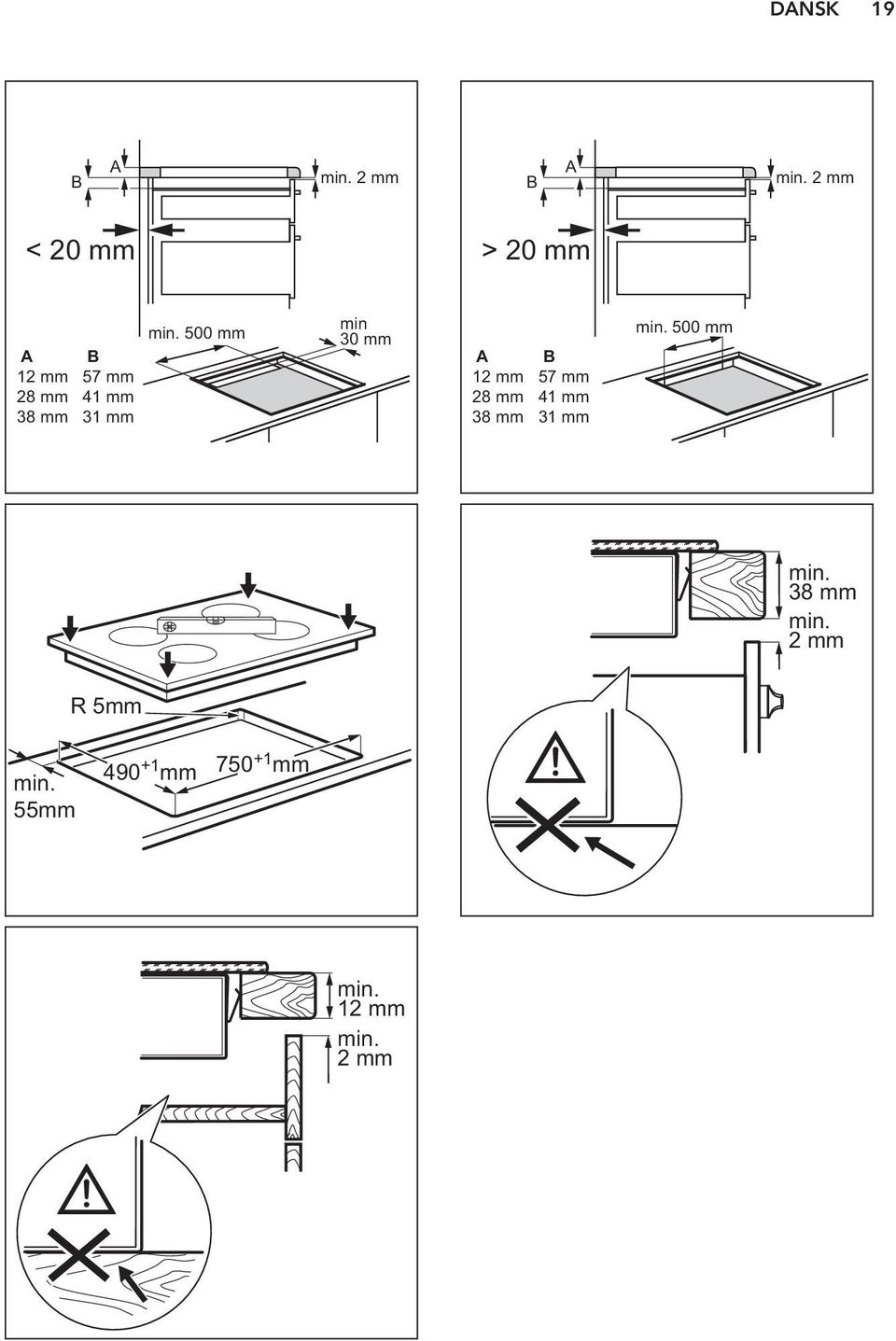min. 500 mm min 30 mm A 12 mm 28 mm 38 mm B 57 mm 41 mm 31