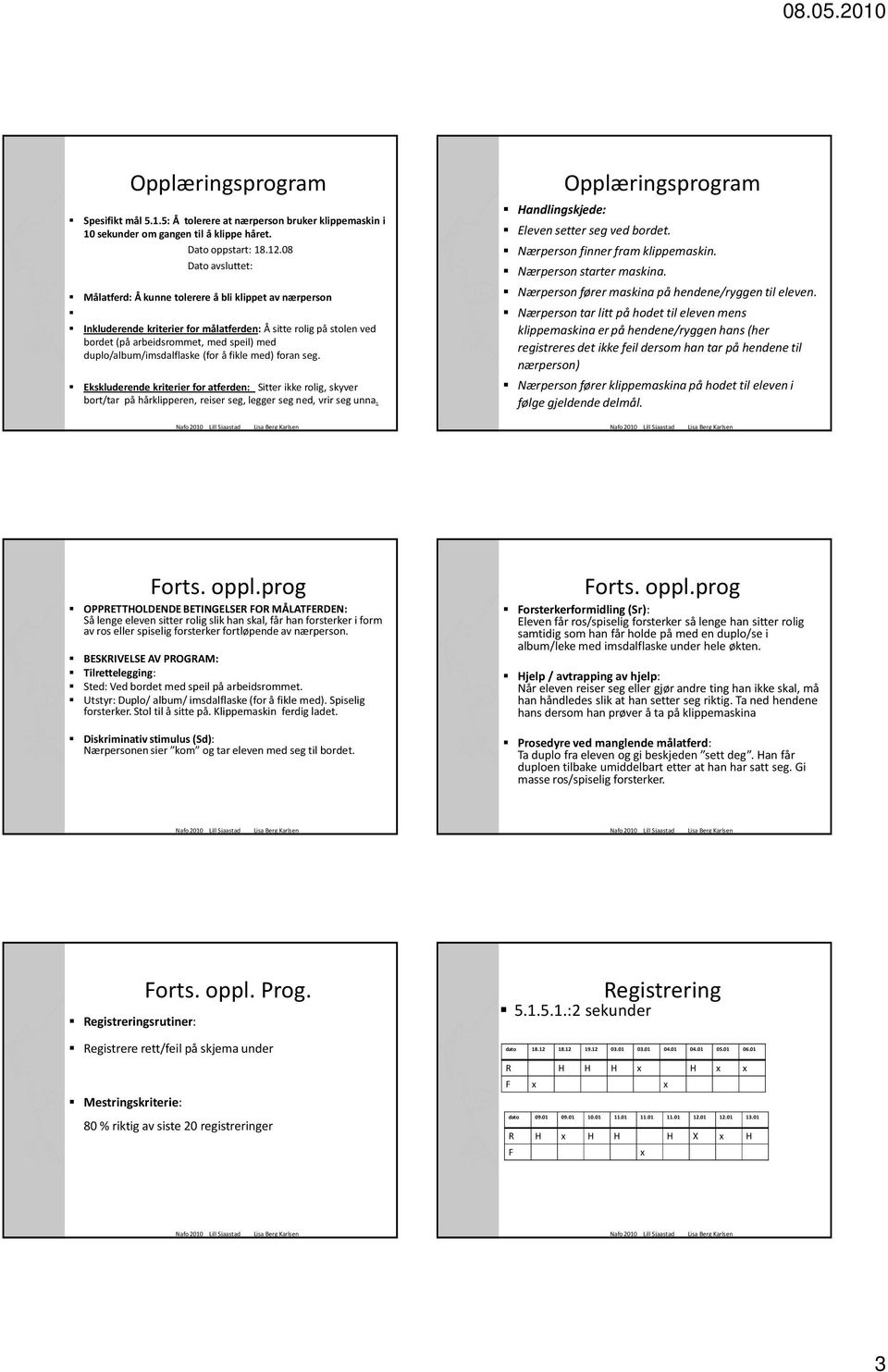 duplo/album/imsdalflaske (for å fikle med) foran seg. Ekskluderende kriterier for atferden: Sitter ikke rolig, skyver bort/tar på hårklipperen, reiser seg, legger seg ned, vrir seg unna.