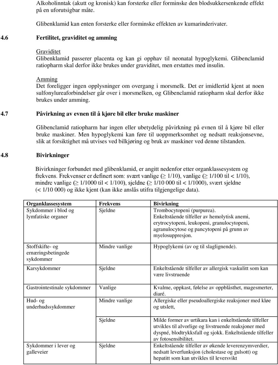 Glibenclamid ratiopharm skal derfor ikke brukes under graviditet, men erstattes med insulin. Amming Det foreligger ingen opplysninger om overgang i morsmelk.